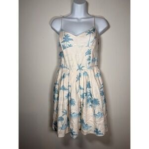 GIANNI BINI‎ x DANNIJO Kona Peplum Dress 8 Blue Cream Tropical Palm Mini NWT